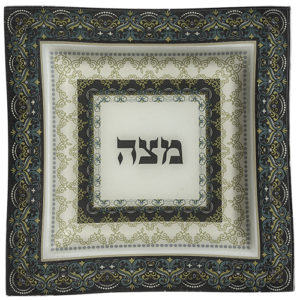 פאר התפילין-יודאיקה תשמישי קדושה-צלחת מצה זכוכית עיטורים 28 ס"מ למצה